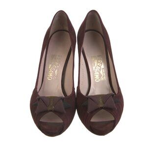 SALVATORE FERRAGAMO Suede Floral Print Heels